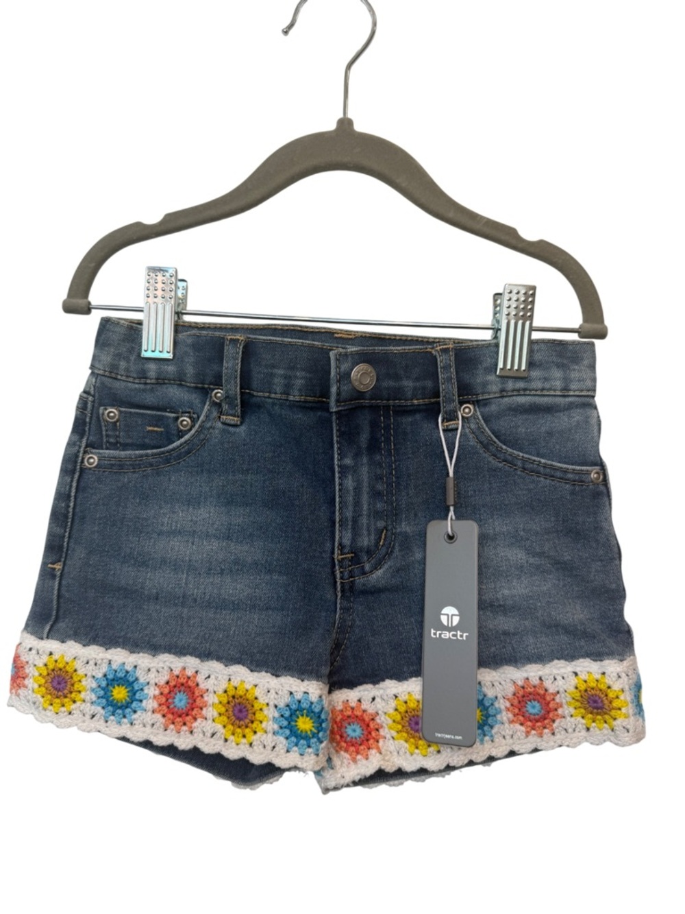 Tractr Blue Denim Women’s Crochet-Hem Shorts